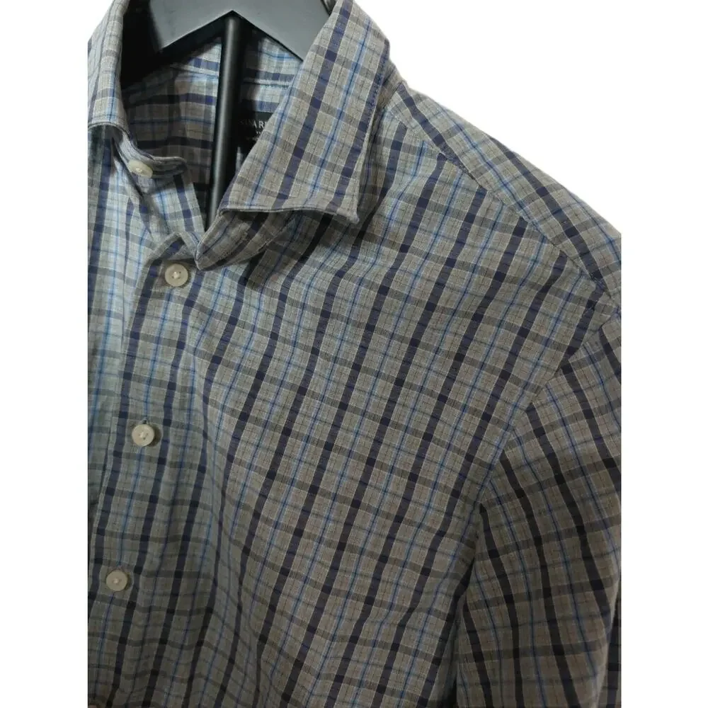 Banana Republic Men's Small Plaid Non Iron Tailored Dress Shirt Slim 100% Cotton
